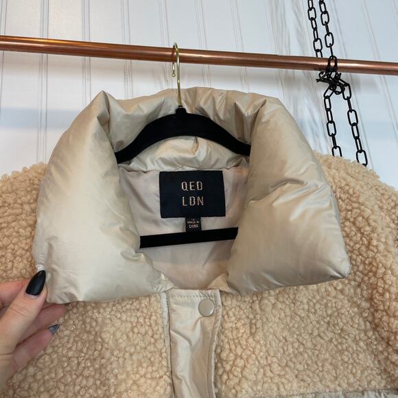 QED London Teddy Puffer Jacket Size 12 Beige Tie Waist Outdoor Warm - Picture 4 of 11